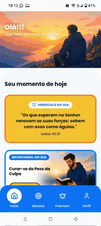 Tela do aplicativo Com Deus com o momento de fé do dia