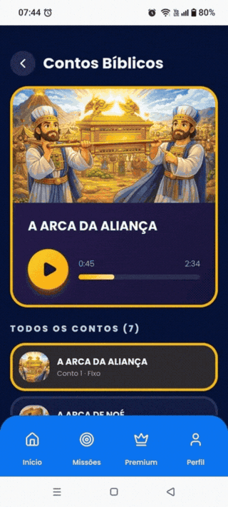 Tela do aplicativo Com Deus mostrando os contos bíblicos